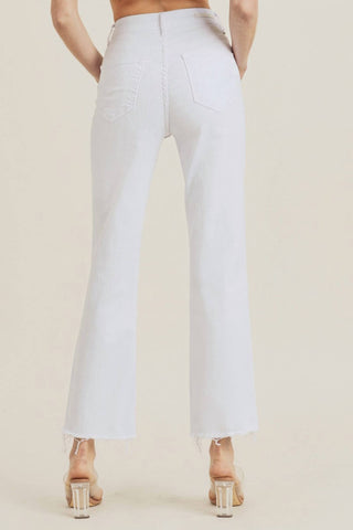 Risen - High Rise Raw Hem Straight Leg Jeans