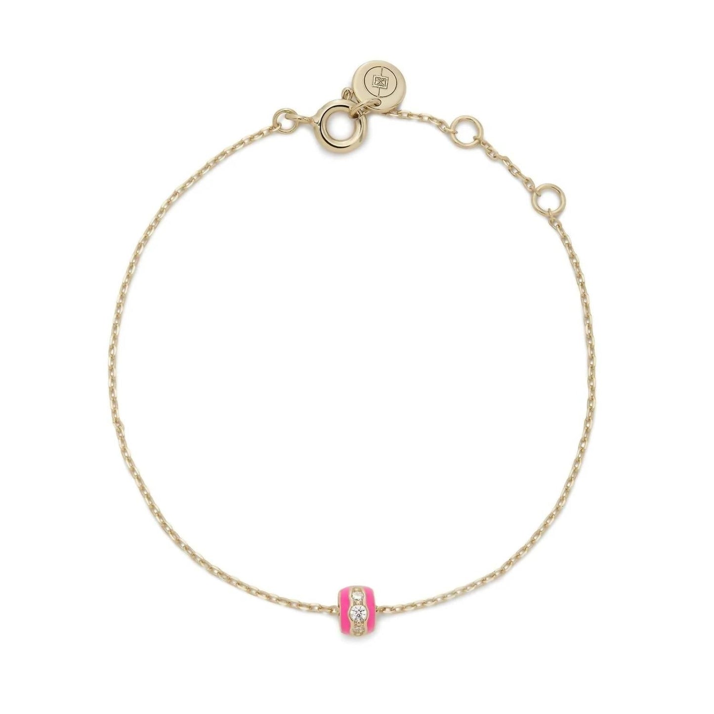 Eklexic - Women's Pink Enamel & Cubic Zirconia Channel Rondelle Bracelet
