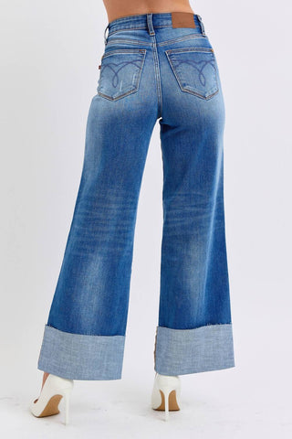 Judy Blue - High Waist Retro Wide Leg With Cuff Jeans