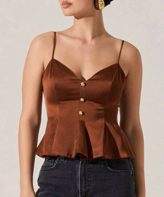 Astr - Paislee Satin Pleated Peplum Top