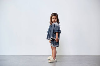 Omamimini - Distressed Chambray Flared Top
