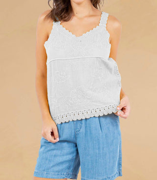 Paparazzi - Embroidered Woven Tank w/Crochet Trim
