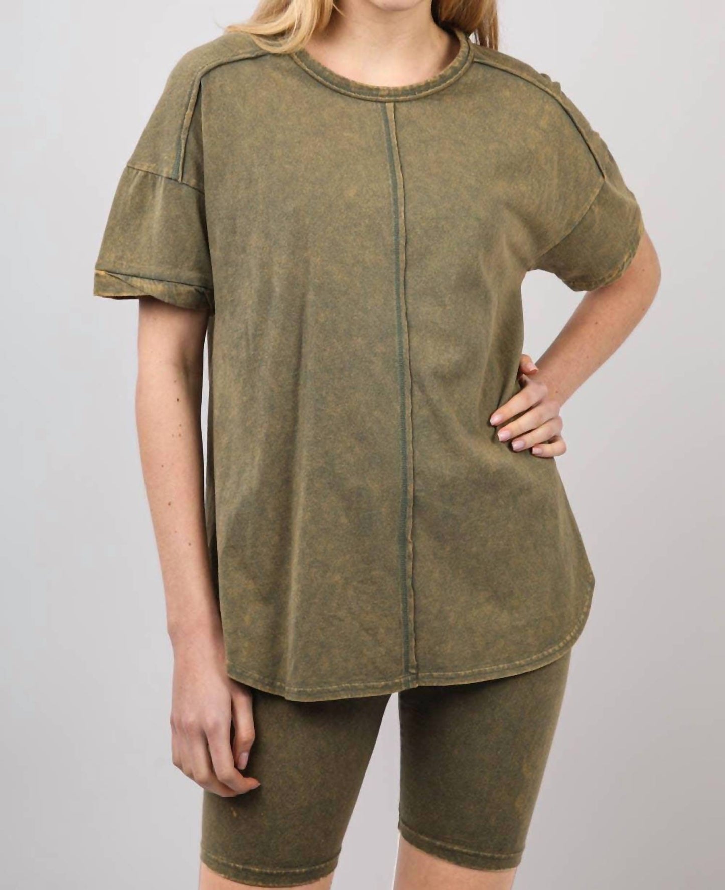 Very J - Washed Stretchy Knit Activewear Top & Shorts