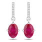 1.75 Carat Genuine Ruby and White Diamond 14K White Gold Earrings