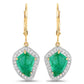 6.40 Carat Genuine Colombian Emerald and White Diamond 14K Yellow Gold Earrings