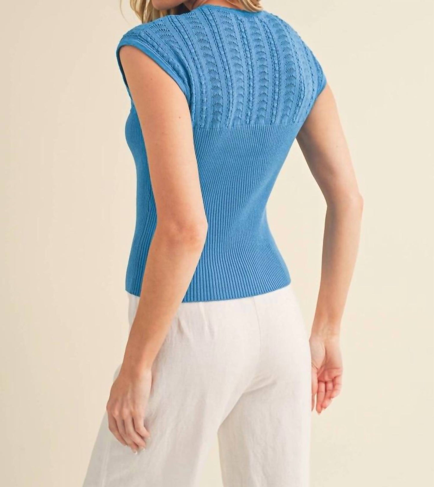 Aemi + Co - Women's Tara Openwork Cap Sleeve Knit Top