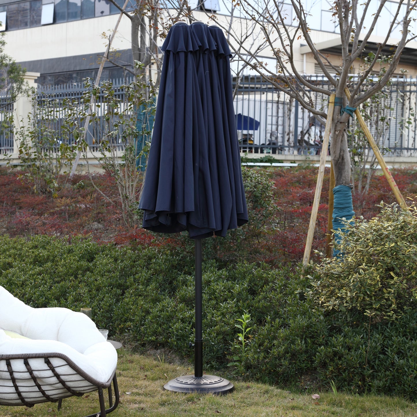 14.8 Ft Double Sided Outdoor Umbrella Rectangular Large with Crank (Navy Blue) (No Base)