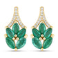 0.91 Carat Genuine Zambian Emerald and White Diamond 14K Yellow Gold Earrings