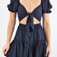 Blue Blush - Take It Away Front Tie Crop and Flounce Skirt Set