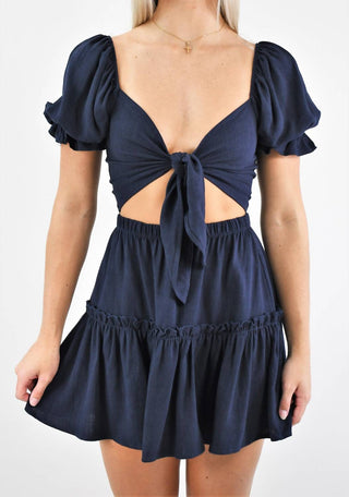 Blue Blush - Take It Away Front Tie Crop and Flounce Skirt Set