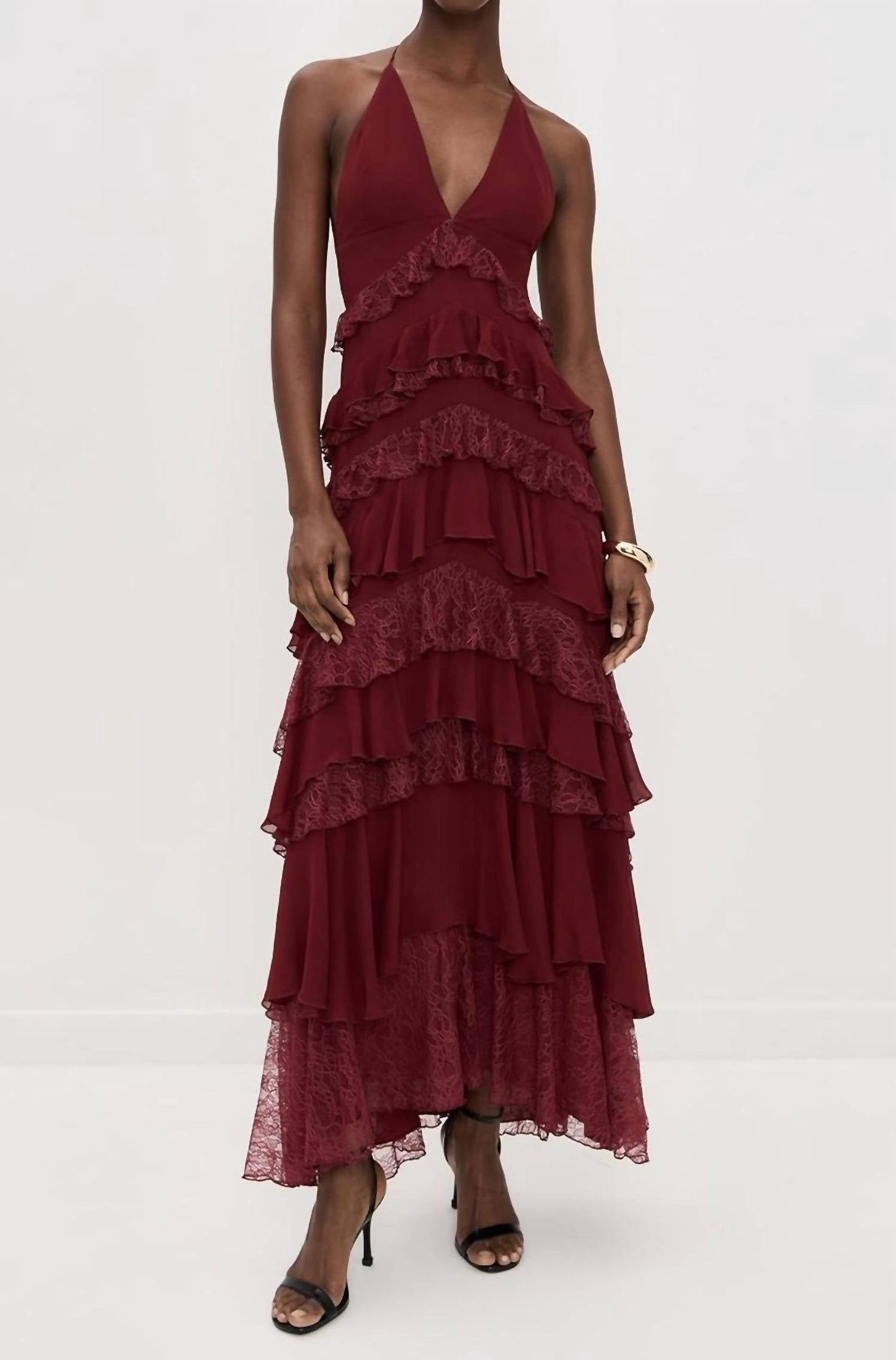 Alice + Olivia - Liana V Neck Ruffle Maxi Dress