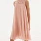 Joseph Ribkoff - Lace Chiffon Pleated Trapeze Midi Dress