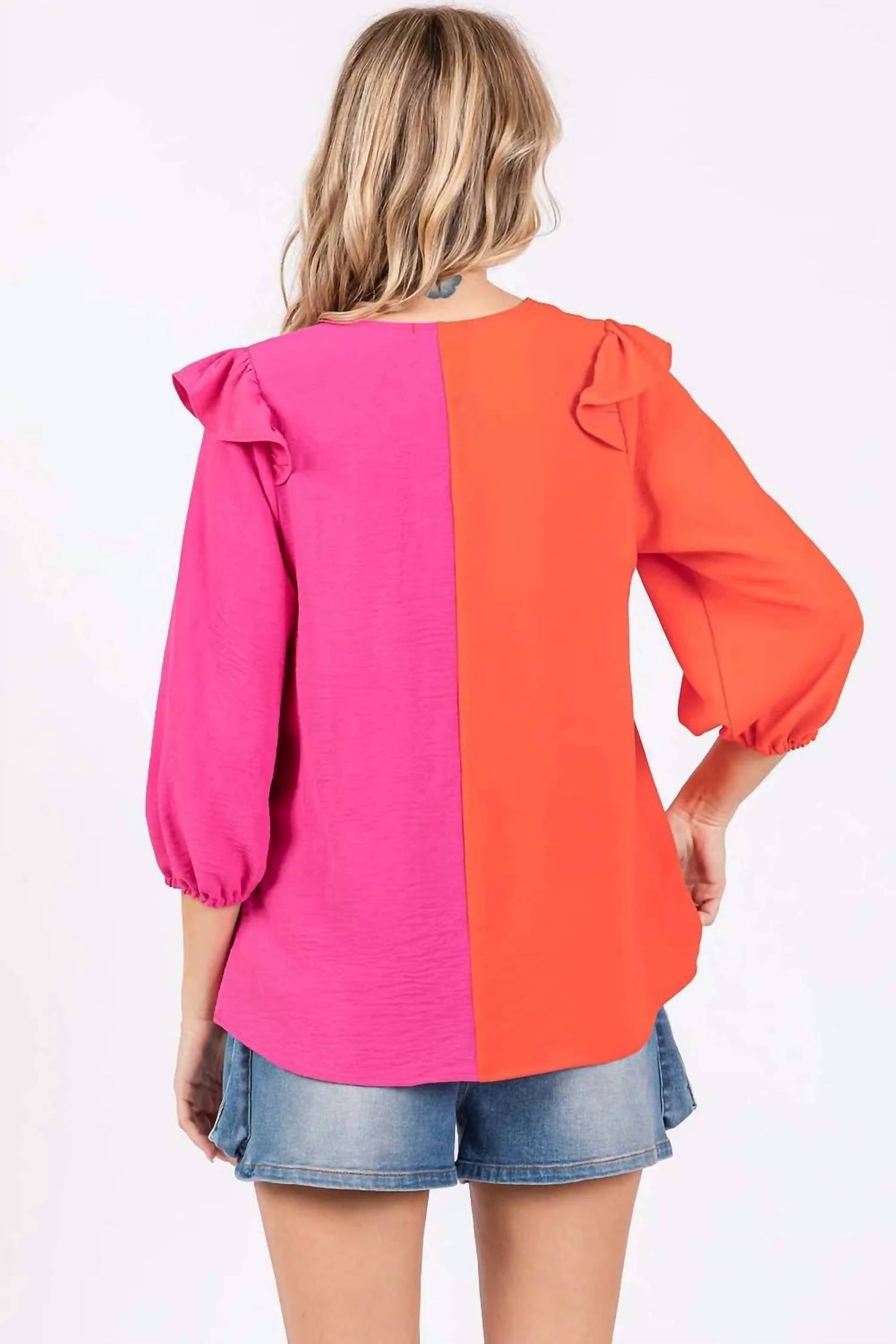 Trendsi - GeeGee Full Size Ruffle Trim Contrast Blouse