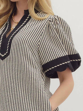 Entro - Stripe Split Collar Mini Dress