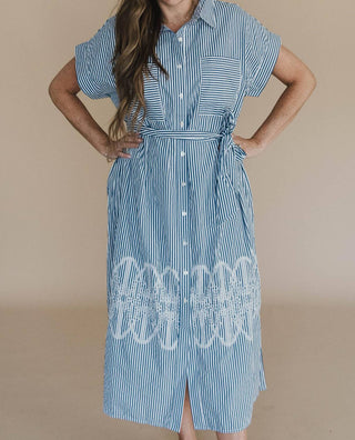 Entro - Endless Love Embroidered Stripe Midi Dress