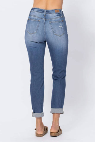 Judy Blue - High Waist Cuffed Destroyed Boyfriend Jean