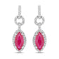 1.23 Carat Genuine Ruby and White Diamond 14K White Gold Earrings