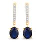 3.24 Carat Genuine Blue Sapphire and White Diamond 14K Yellow Gold Earrings