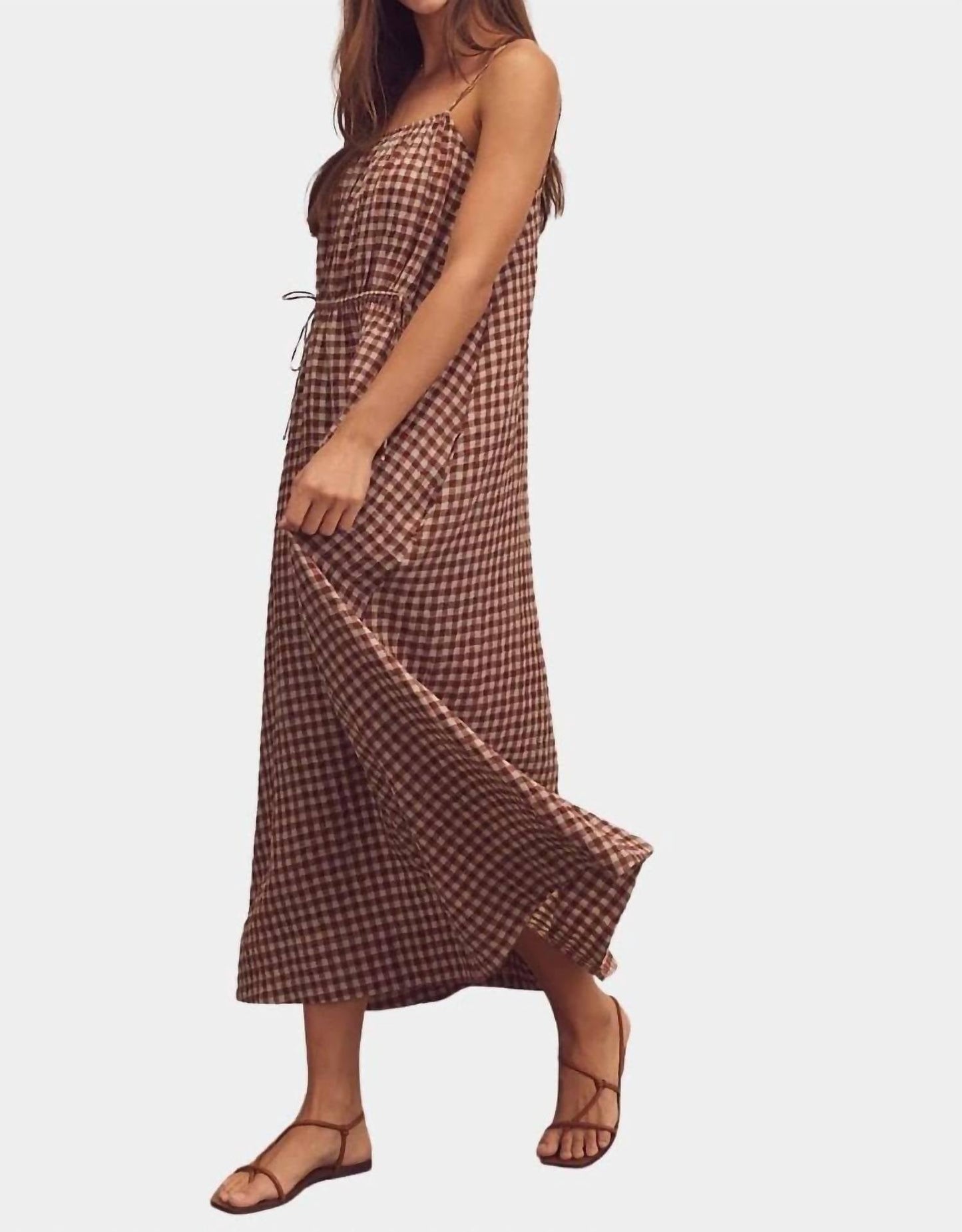 Amente - Front Shirring Gingham Cami Midi Dress