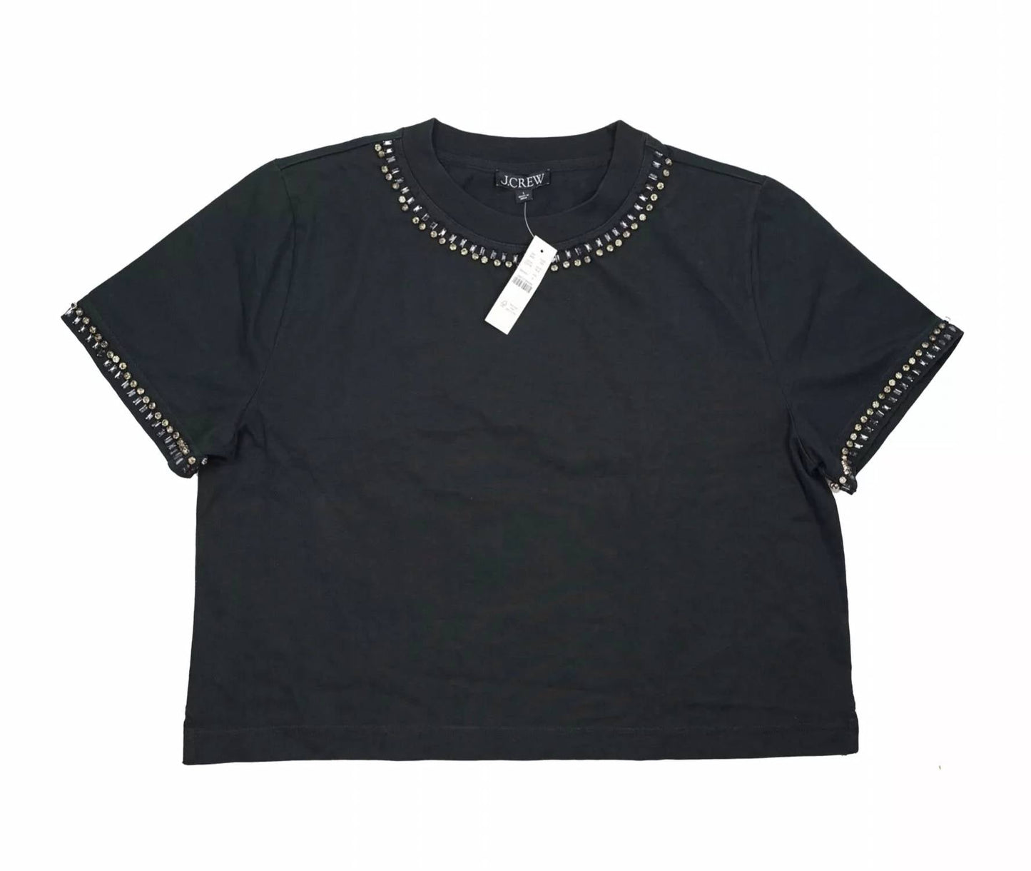 J.Crew - Women's Relaxed Crystal-embellished Cropped T-shirt In Heavy Jersey