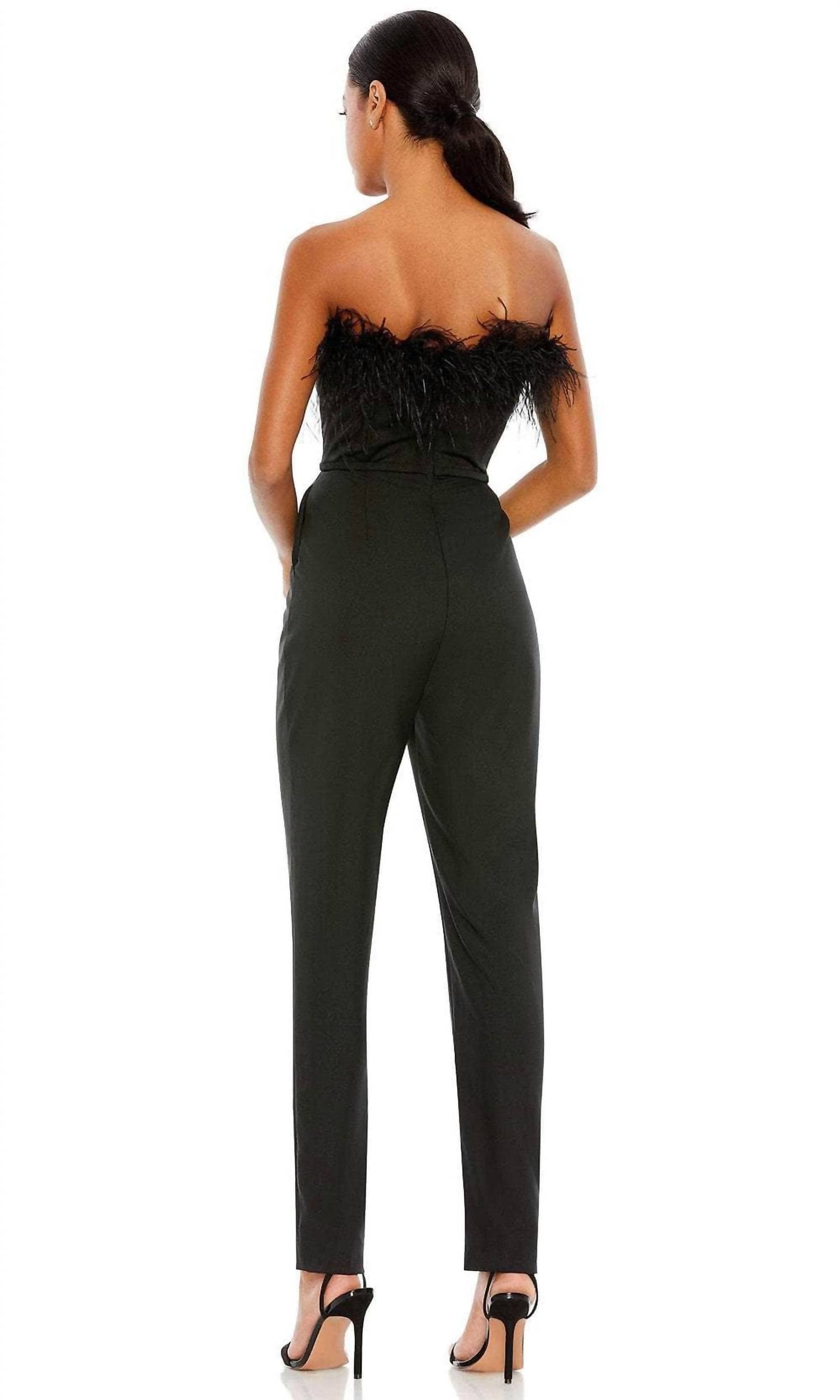 Mac Duggal - Feathered Strapless Formal Jumpsuit