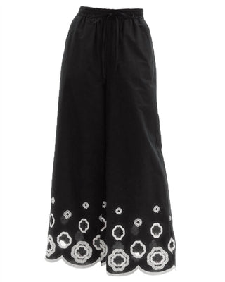 Entro - Scallop Embroidered Hem Wide Leg Pants