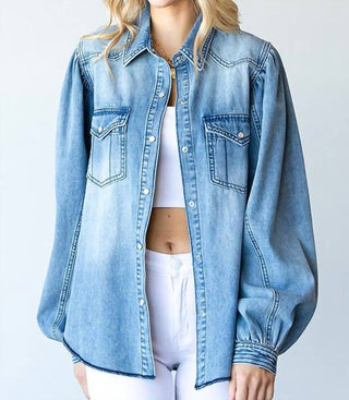 First Love - Kyrisa Balloon Sleeve Denim Top