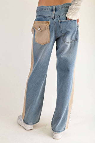 Ee:Some - Mineral Washed Drawstring Side Stripe Jeans