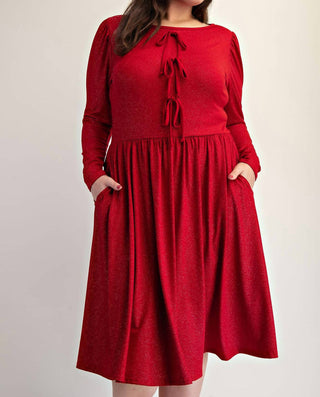The Curve La - Plus Size Glitter Knit Flare Dress With Bow Details