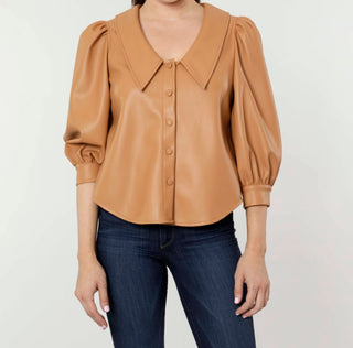 Dolce Cabo - Hollie Faux Leather Blouse with Puff Sleeves