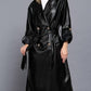 Active Usa - Double Breasted Faux Leather Trench Coat