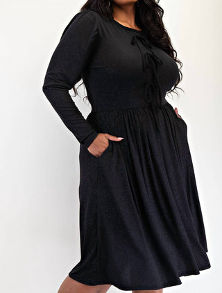 The Curve La - Plus Size Glitter Knit Flare Dress With Bow Details