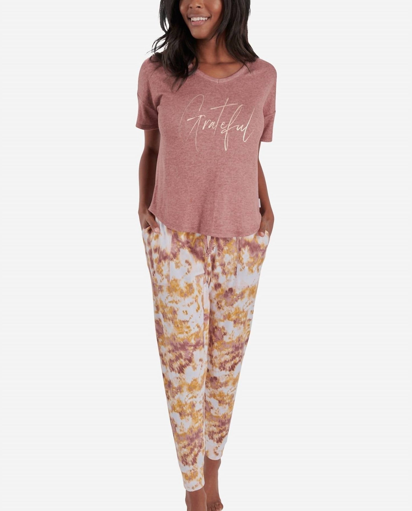 Danskin - Short Sleeve Hacci Pajama Set With Jogger