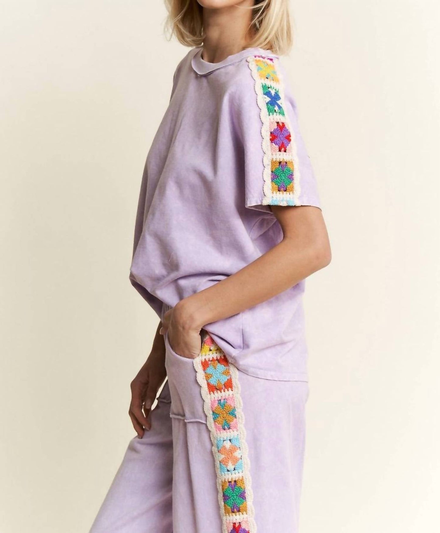 J.Her - French Terry Crochet Shoulder Top