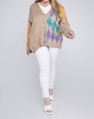 Davi & Dani - Plus V Neck Button Front Cardigan