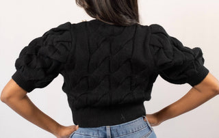 Mable - Pearl And Rhinestone Cable Knit Crop Sweater