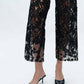 Bayeas - High Waist Crystal Embellished Lace Wide Leg Jeans