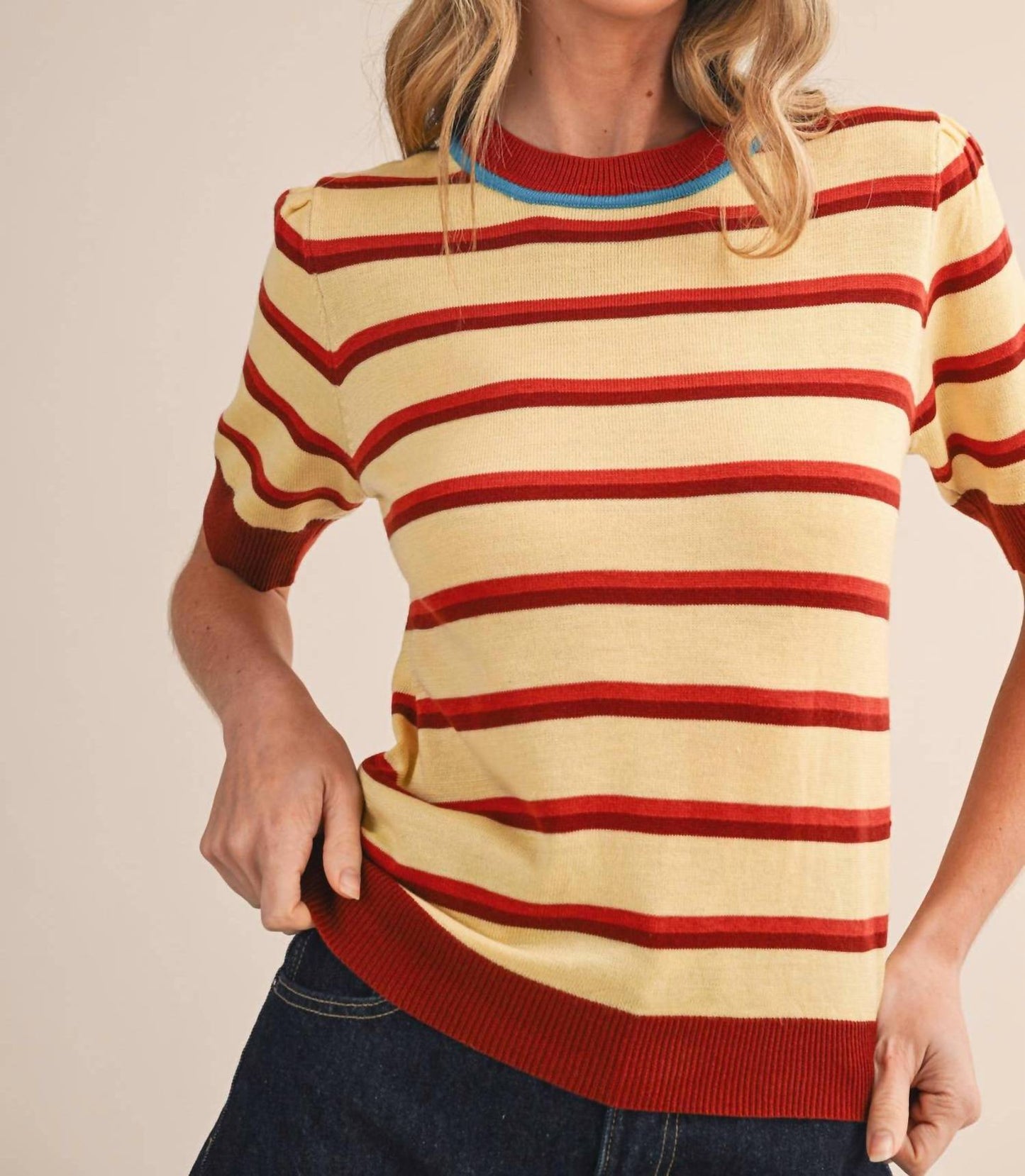 &Merci - Striped Short Sleeve Sweater