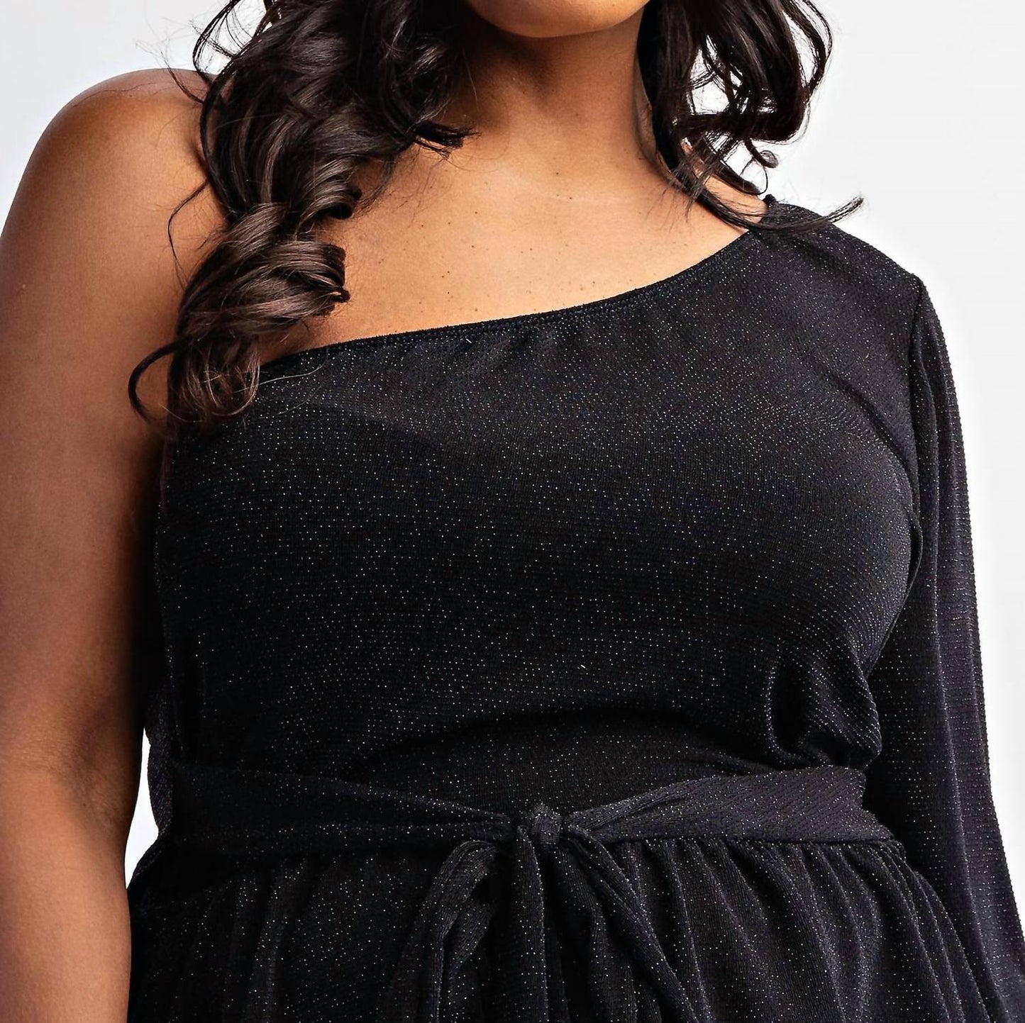 The Curve La - Plus Size One Shoulder Peplum Top With Tie