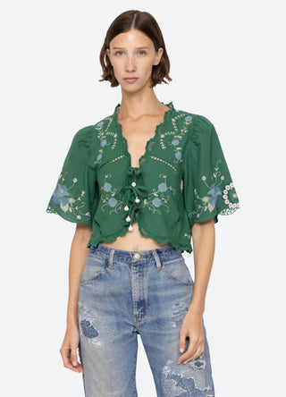 Sea - Vesna Embroidery Tie Front Top