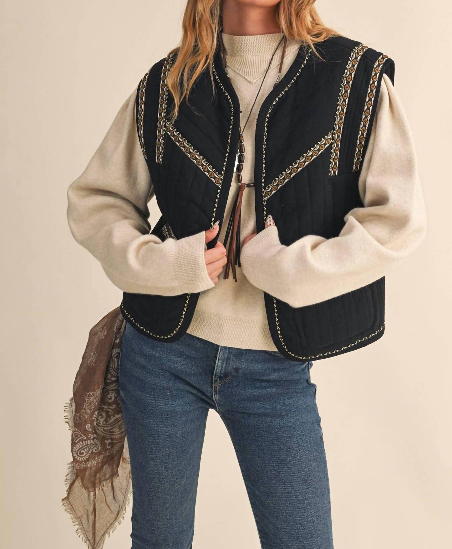&Merci - Jay Quilted Vest with Trim Detail