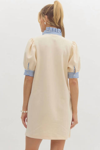 Entro - Mock Neck Contrast Striped Mini Dress