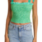 Alice + Olivia Penelope Smocked Ruffle Crop Top in Rare Feelings Jade, Size X-Large