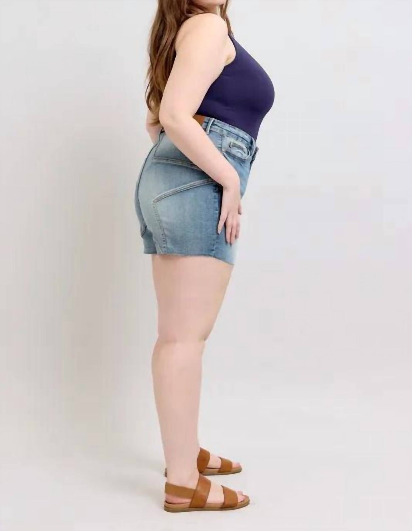 Trendsi - Judy Blue Full Size High Waist Star Seam Detail Denim Shorts Plus Size