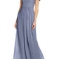 Adrianna Papell - Off Shoulder Ruched Piping Detail Crepe Chiffon Gown