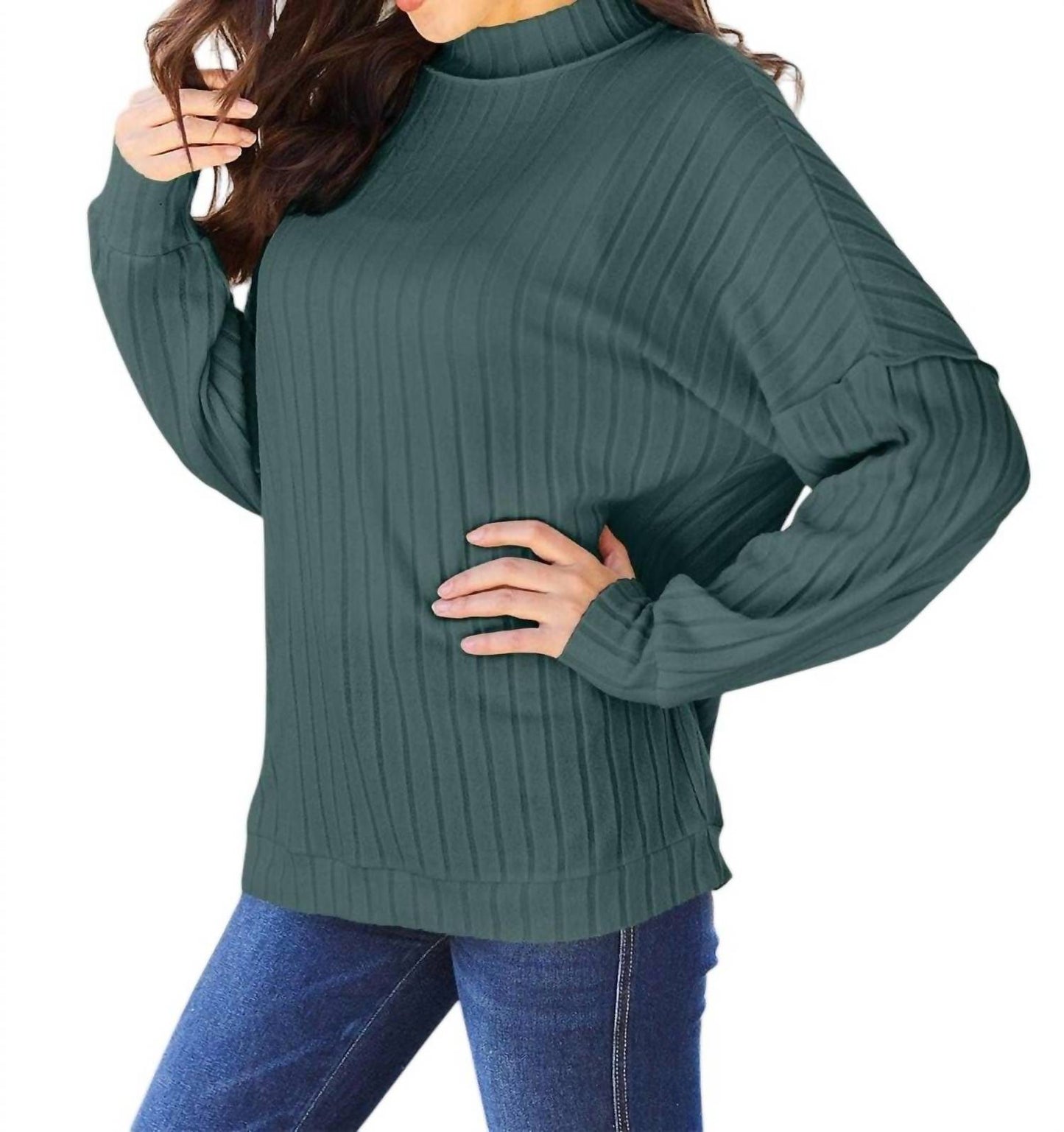 Basic Bae - Sleek Ribbed Mock Neck Knit Top