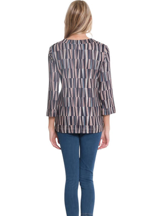 Multiples - Three Quarter Sleeve 2-button V-neck Band Top