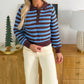 Aaron & Amber - Bohemian Style Half Button Polo Striped Sweater