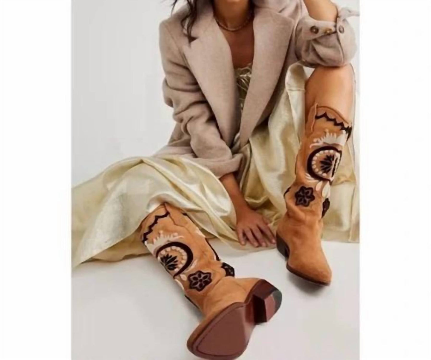 Free People - Women's Roundhouse Stitch Suede Embroidered Western Cowboy Boot