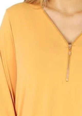 Zenana - Ity Front Zip-up 3/4 Sleeve Top - Plus